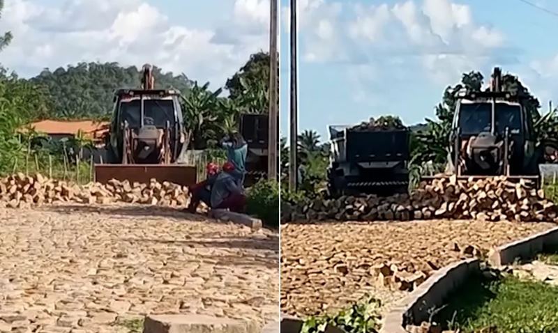 retirando calçamento