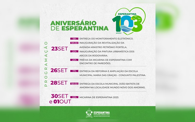 programação do aniversario de esperantina